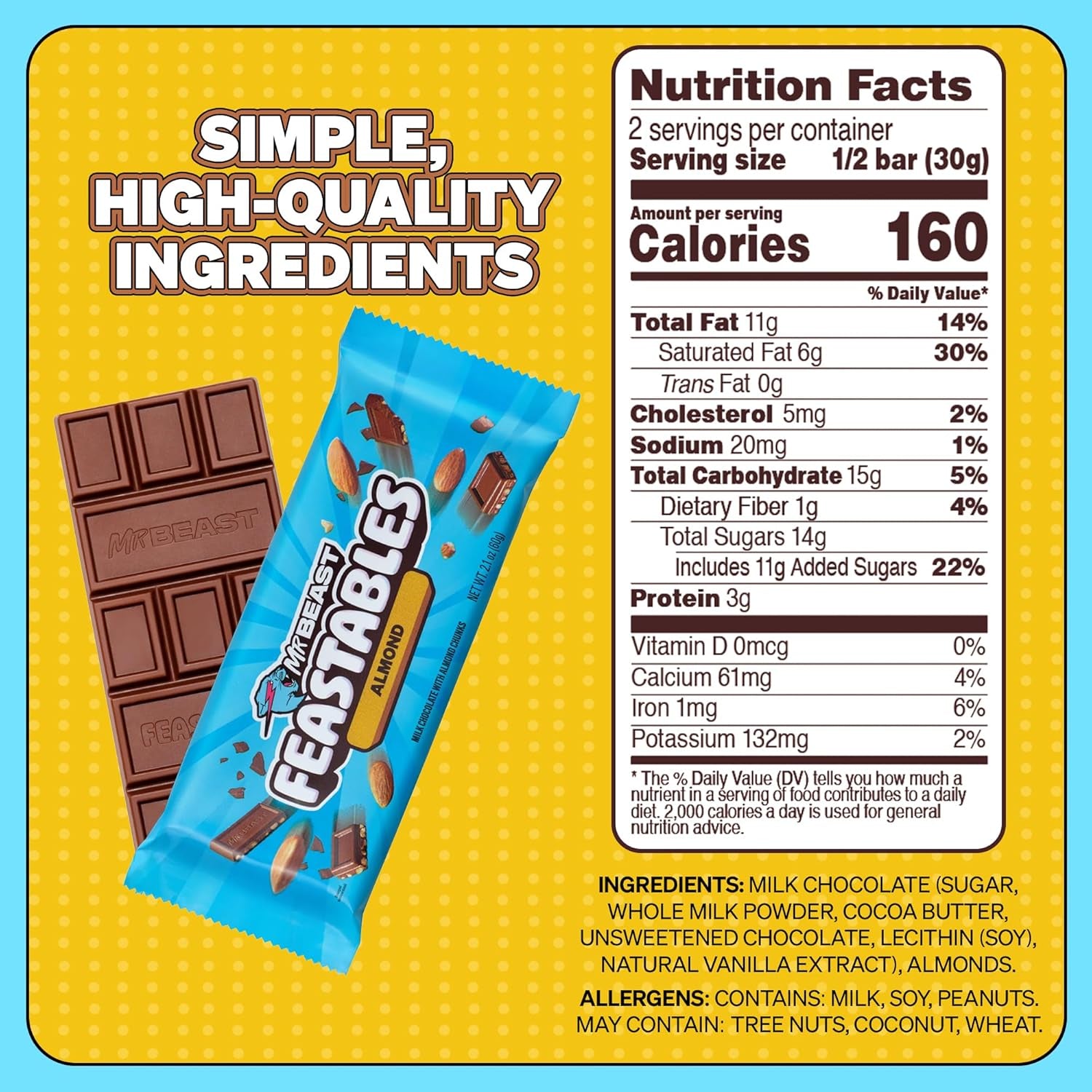 Indulge in Richness: Feastables MrBeast Almond Infused Milk Chocolate King Size Bar - 2.1 oz (60 g), Pack of 10