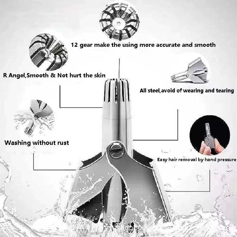 Premium Portable Stainless Steel Nose Hair Trimmer for Men - Efficient, Washable Manual Grooming Tool