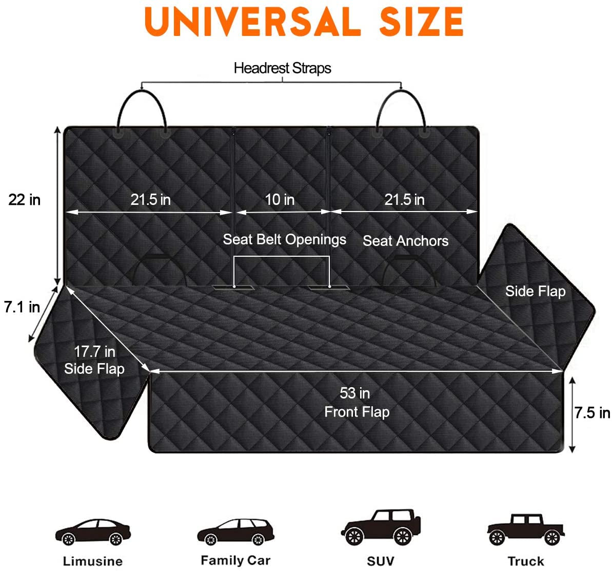 Premium Black Dog Car Seat Cover - Waterproof, Non-Slip, Universal Fit for Trucks, SUVs, and Cars with Adjustable Seat Straps and Safety Belts