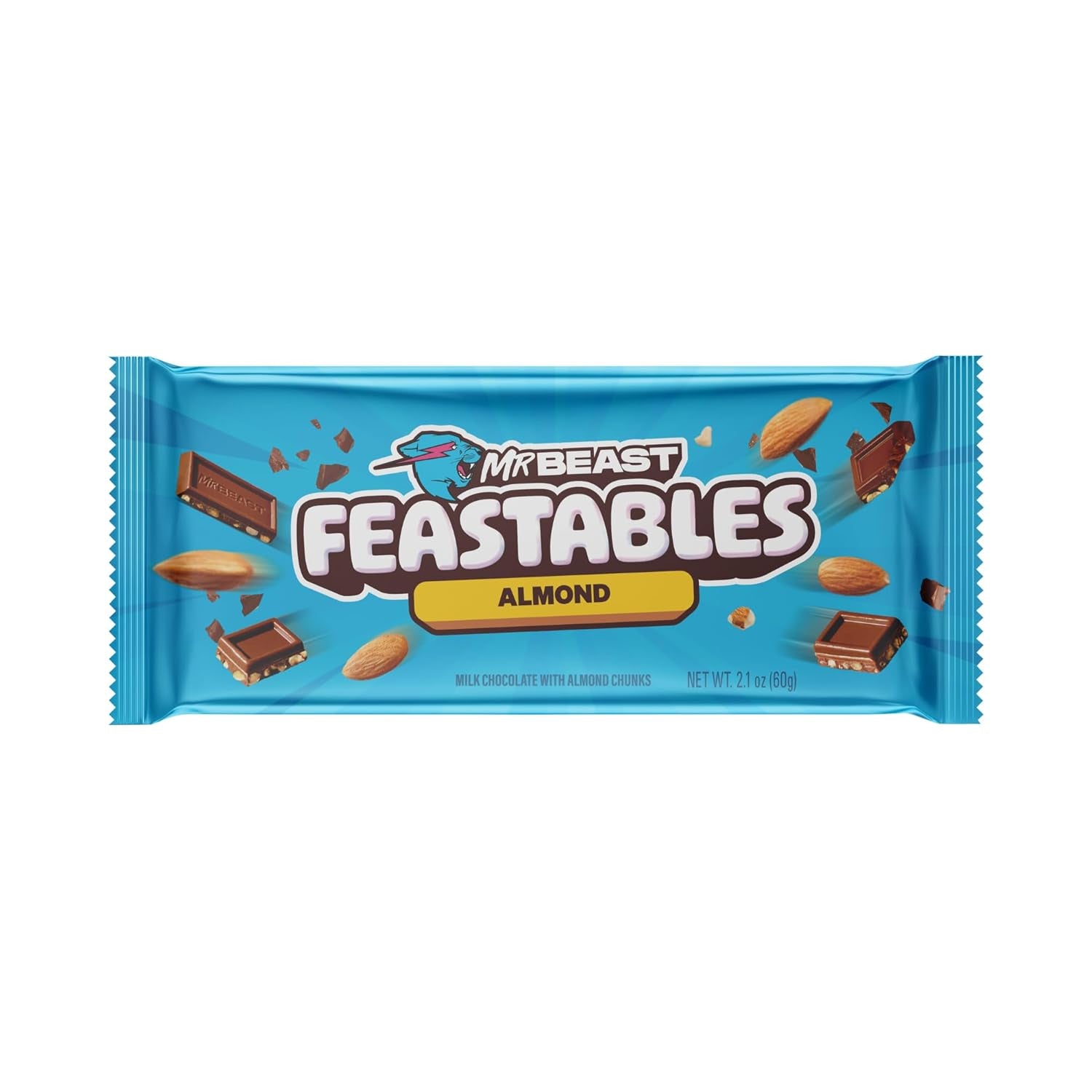 Indulge in Richness: Feastables MrBeast Almond Infused Milk Chocolate King Size Bar - 2.1 oz (60 g), Pack of 10