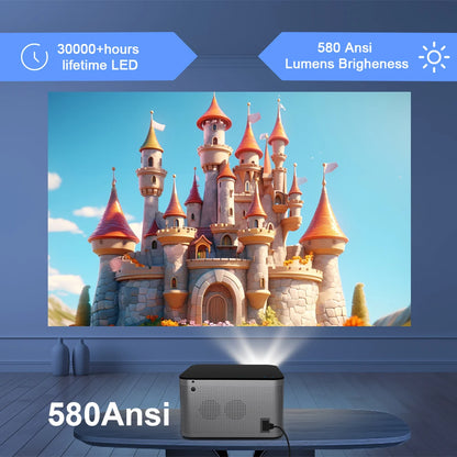 4K Smart Projector - Android 11, 580 ANSI Lumens, 1920x1080P Full HD, Wi-Fi 6, Bluetooth 5.0, Allwinner H713, Voice Control for Home Theater