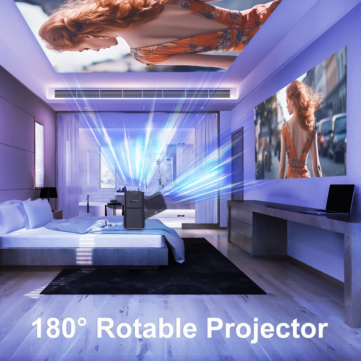 4K Android 11 Projector with Native 1080P Resolution, 390 ANSI Lumens, Dual WiFi 6, Bluetooth 5.0, and Upgraded HY300 Model