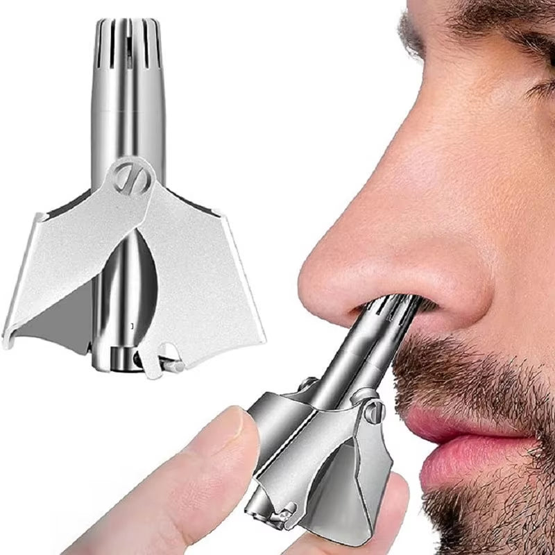 Premium Portable Stainless Steel Nose Hair Trimmer for Men - Efficient, Washable Manual Grooming Tool