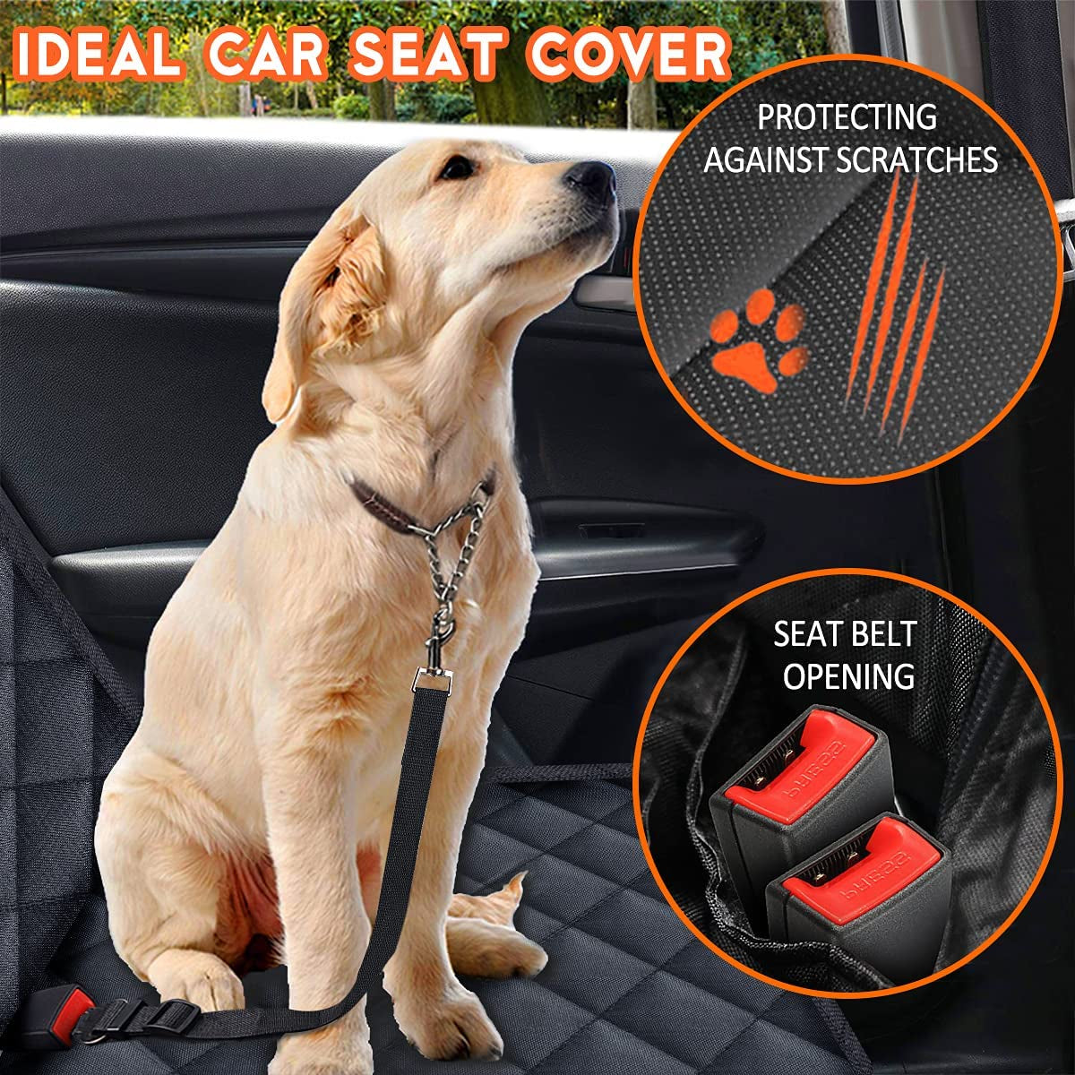 Premium Black Dog Car Seat Cover - Waterproof, Non-Slip, Universal Fit for Trucks, SUVs, and Cars with Adjustable Seat Straps and Safety Belts