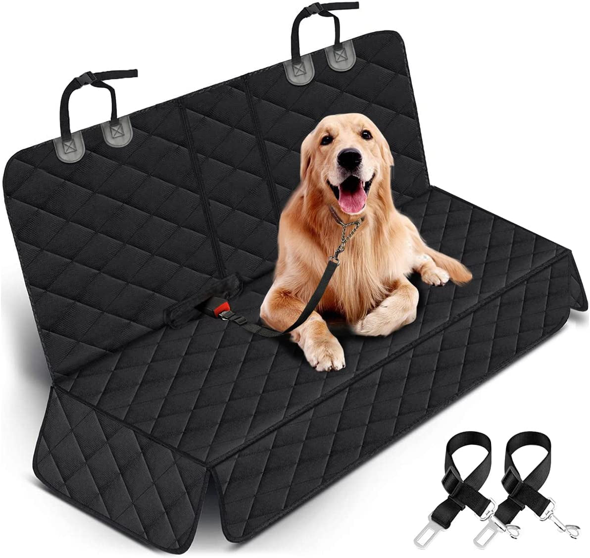 Premium Black Dog Car Seat Cover - Waterproof, Non-Slip, Universal Fit for Trucks, SUVs, and Cars with Adjustable Seat Straps and Safety Belts