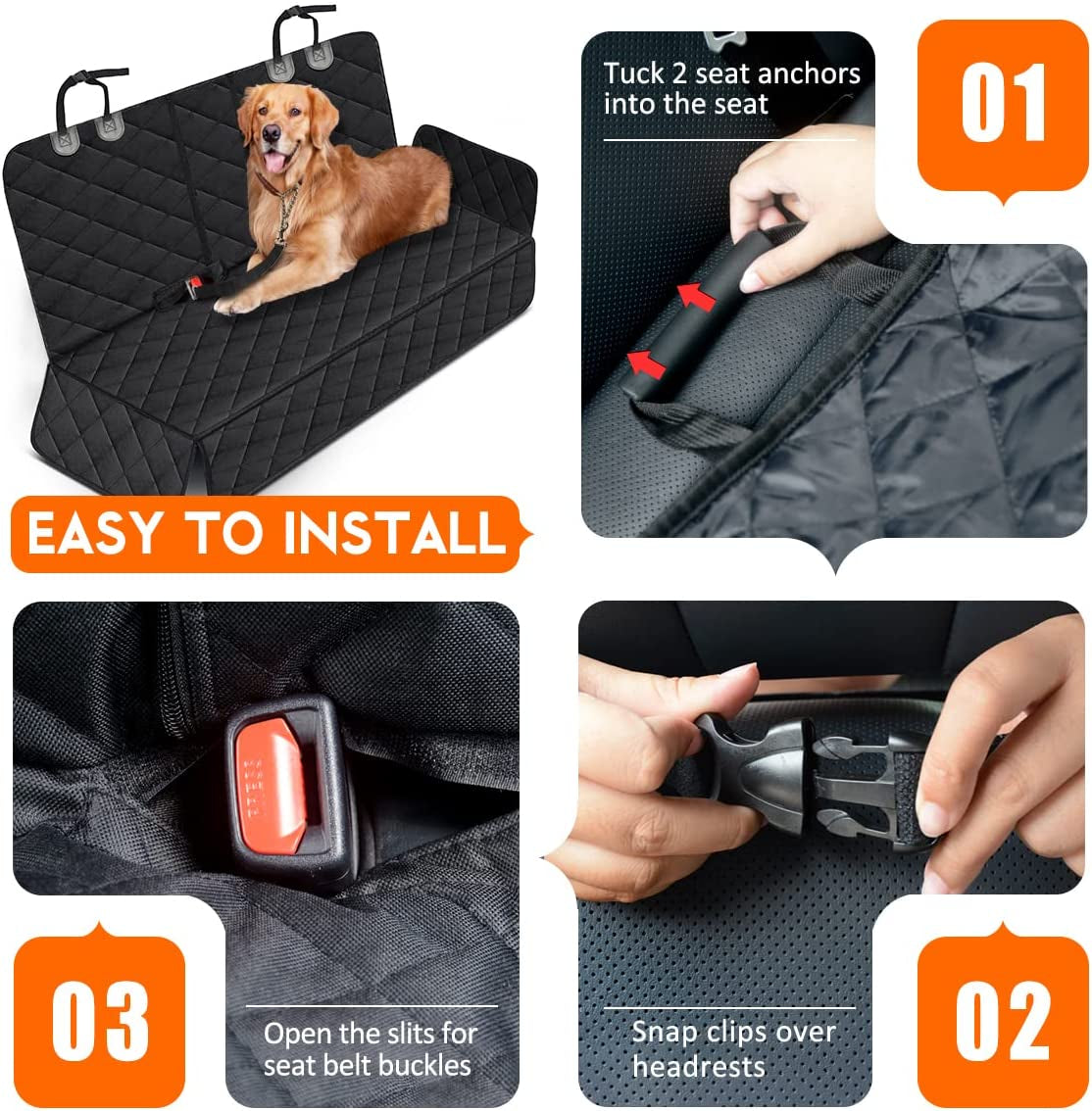 Premium Black Dog Car Seat Cover - Waterproof, Non-Slip, Universal Fit for Trucks, SUVs, and Cars with Adjustable Seat Straps and Safety Belts
