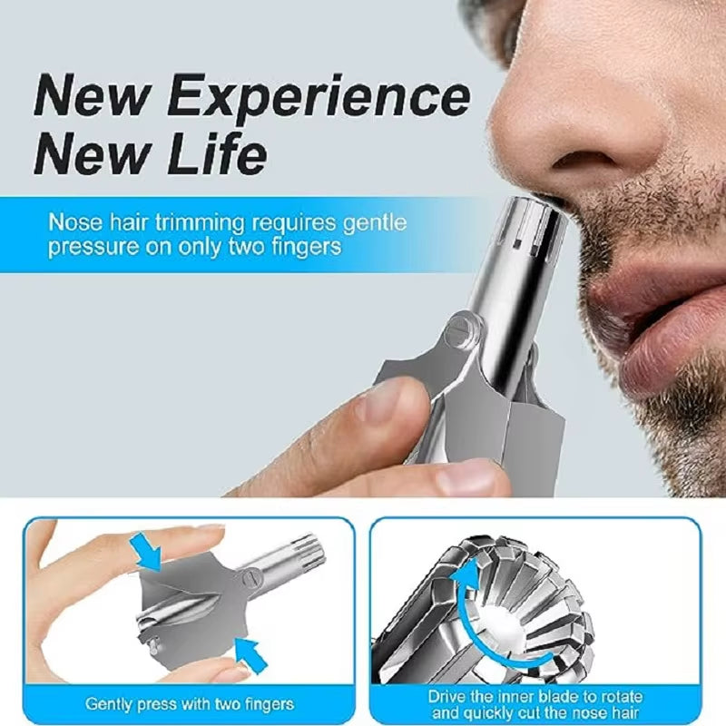 Premium Portable Stainless Steel Nose Hair Trimmer for Men - Efficient, Washable Manual Grooming Tool