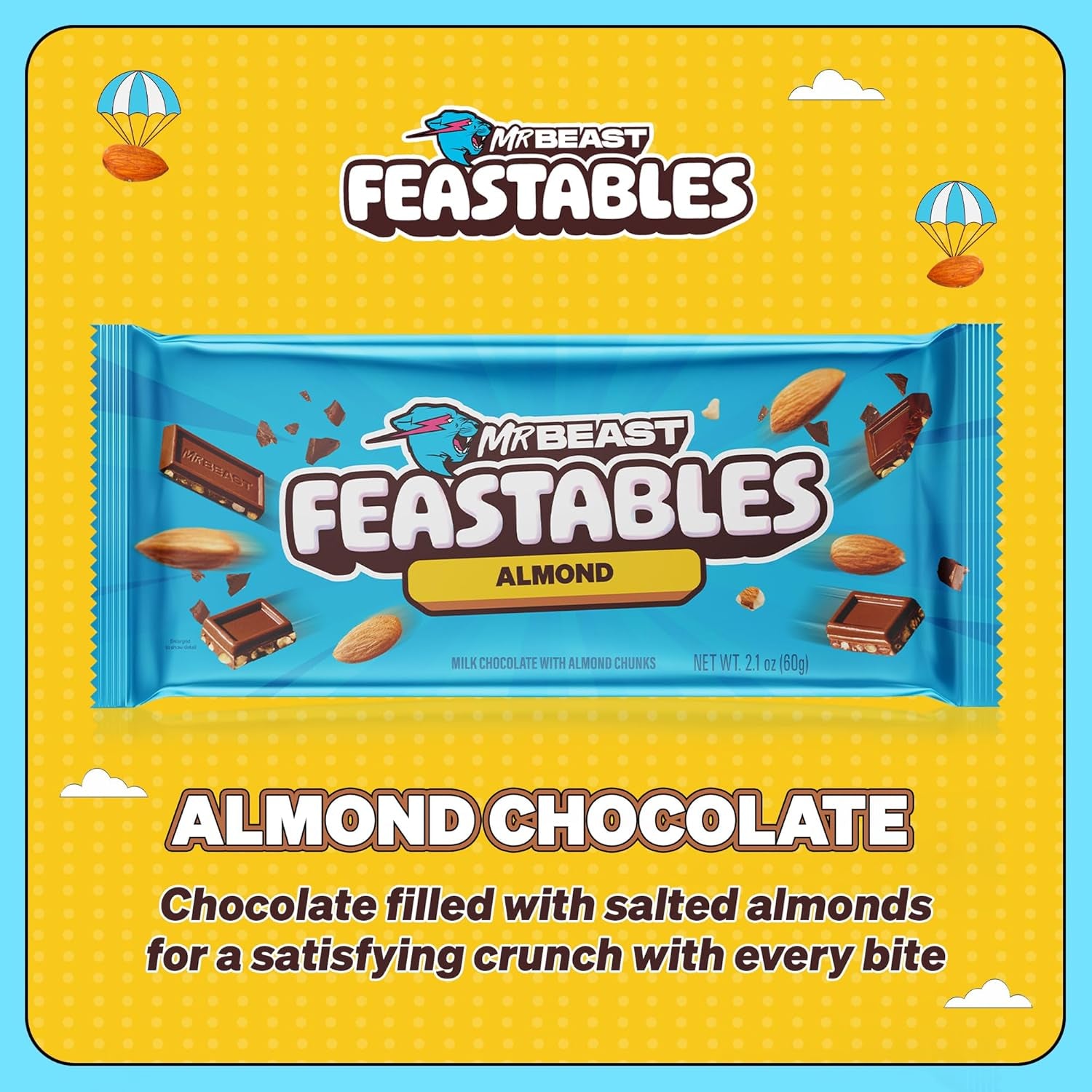 Indulge in Richness: Feastables MrBeast Almond Infused Milk Chocolate King Size Bar - 2.1 oz (60 g), Pack of 10